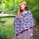 Schalponcho petrol rosa Blüten